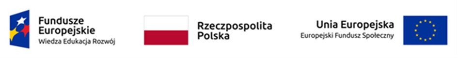 Logo Fundusze Europejskie Wiedza Edukacja Rozwój, flaga Polski, logo Unia Europejska Europejski Fundusz Społeczny