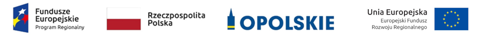 Logo: Fundusze Europejskie Program Regionalny, flaga Polski, Opolskie, Unia Europejska Europejski Fundusz Rozwoju Regionalnego
