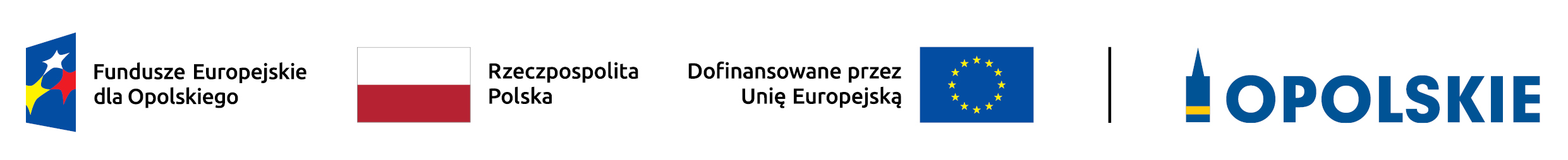 Logotypy Fundusze Europejskie dla Opolskiego, flaga RP, Dofinansowane przez Unię Europejską, Opolskie